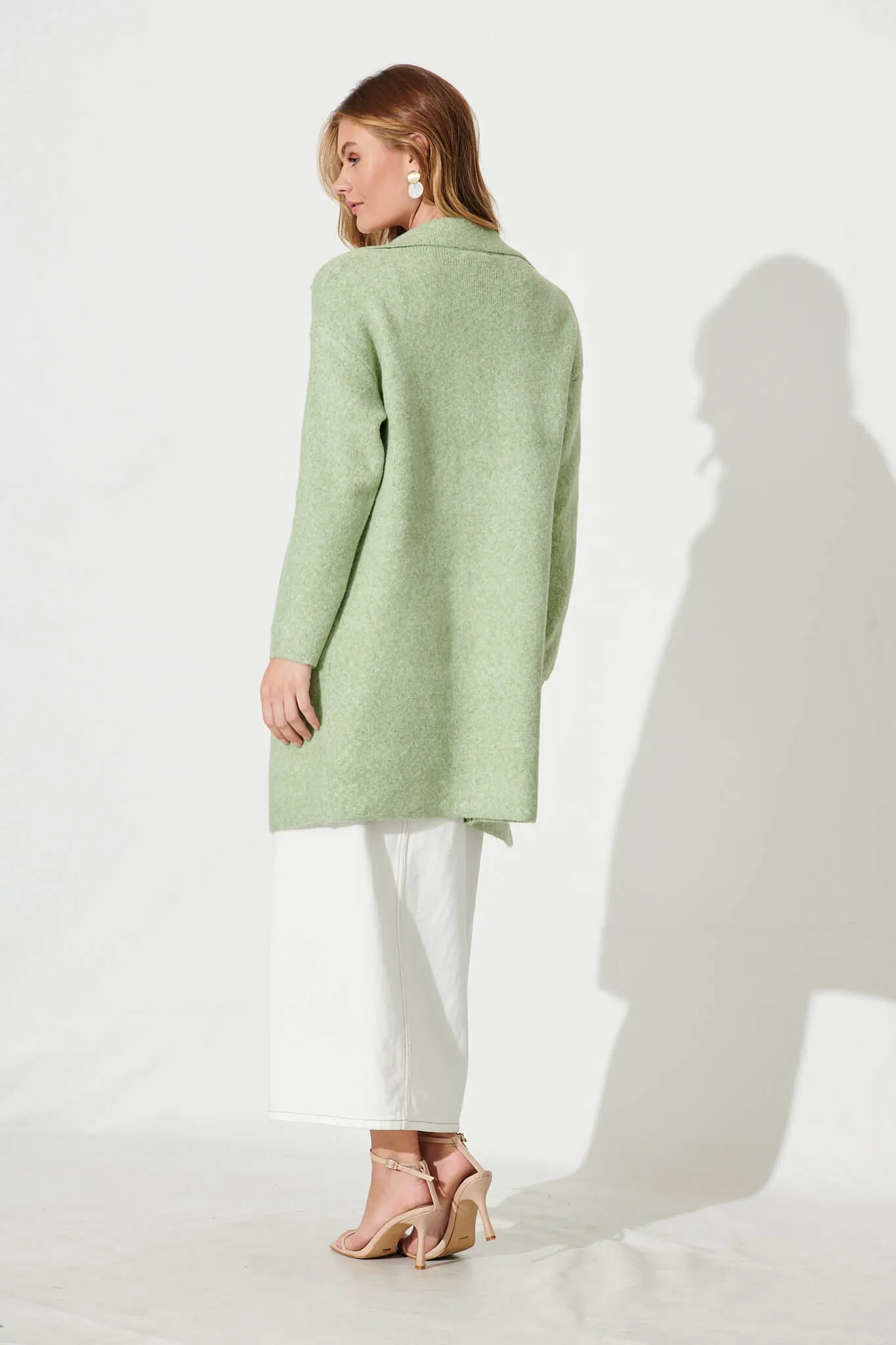 Acorn Knit Coatigan In Green Marle Wool Blend