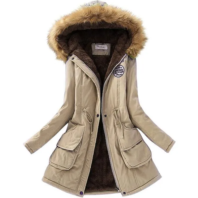 Aonibeier Parkas Women Coats Fashion Autumn Warm Winter Jackets Women Fur Collar Long Parka Plus Size Hoodies Cotton Outwear