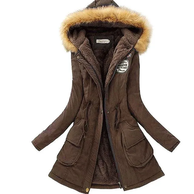 Aonibeier Parkas Women Coats Fashion Autumn Warm Winter Jackets Women Fur Collar Long Parka Plus Size Hoodies Cotton Outwear