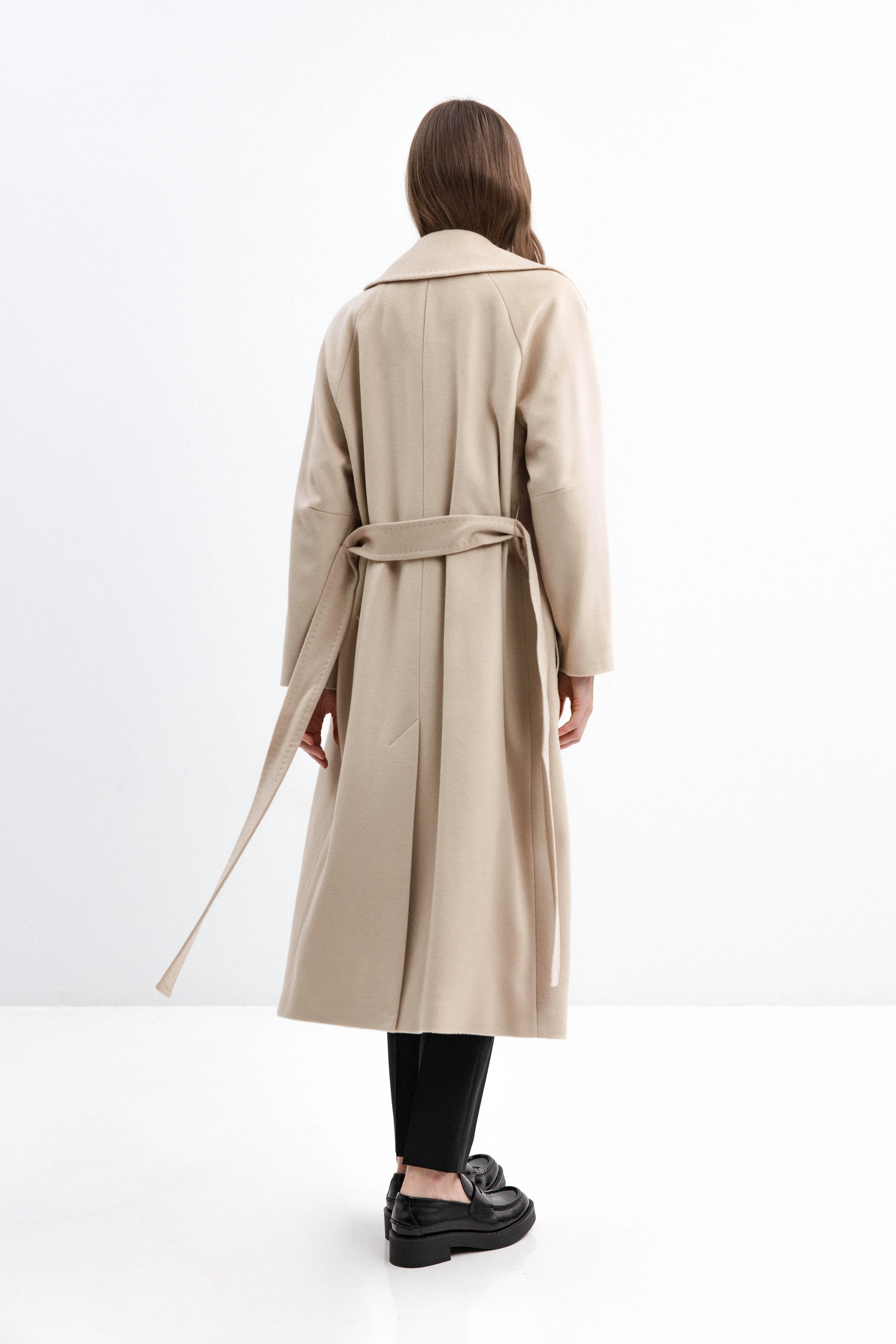 BEIGE BELTED WOOL COAT