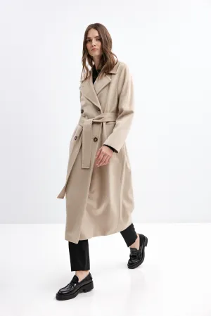 BEIGE BELTED WOOL COAT