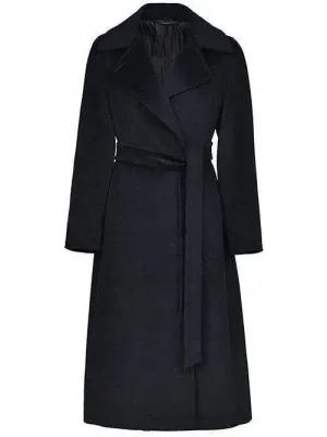 Belted Wool Wrap Coat, Black