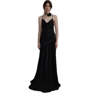 Black Knitted Swing Collar Maxi Dress