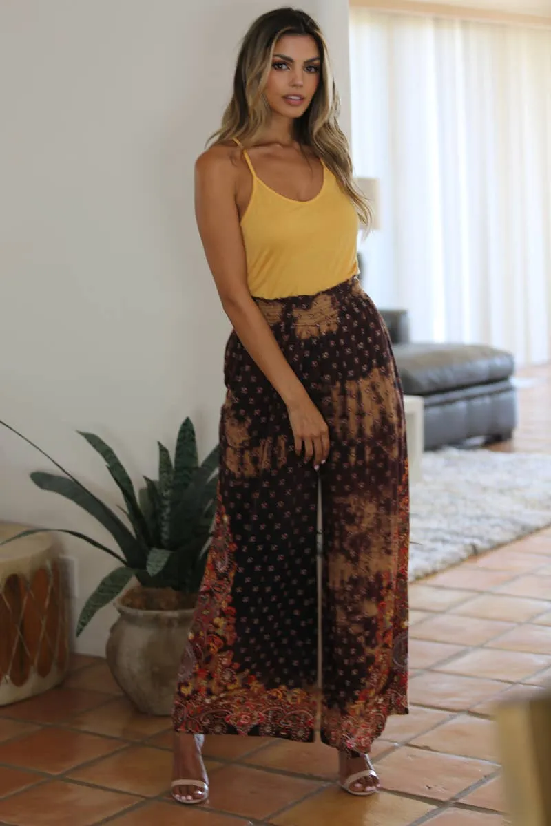 Bleach Tie Dye Effect Printed Wide Leg Pants with Elastic Waist, Gorgeous Print