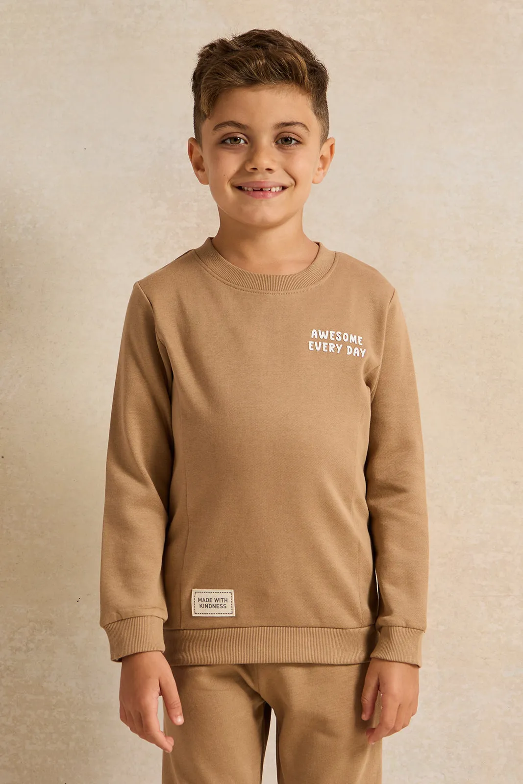 Boys Brown Crew Neck Jogging Set (2 Piece)