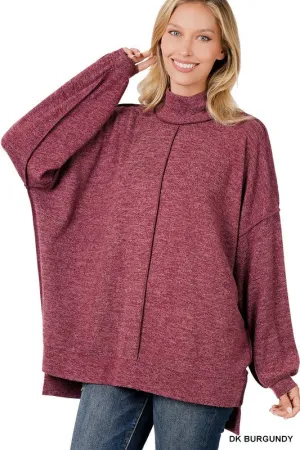 Brushed Melange Hacci Mock Neck Sweater