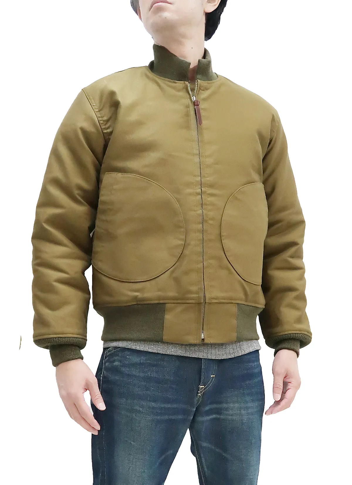 Buzz Rickson Jacket Men's Reproduction US Navy Deck Zip Jacket NAF 1168 BR15151 Khaki