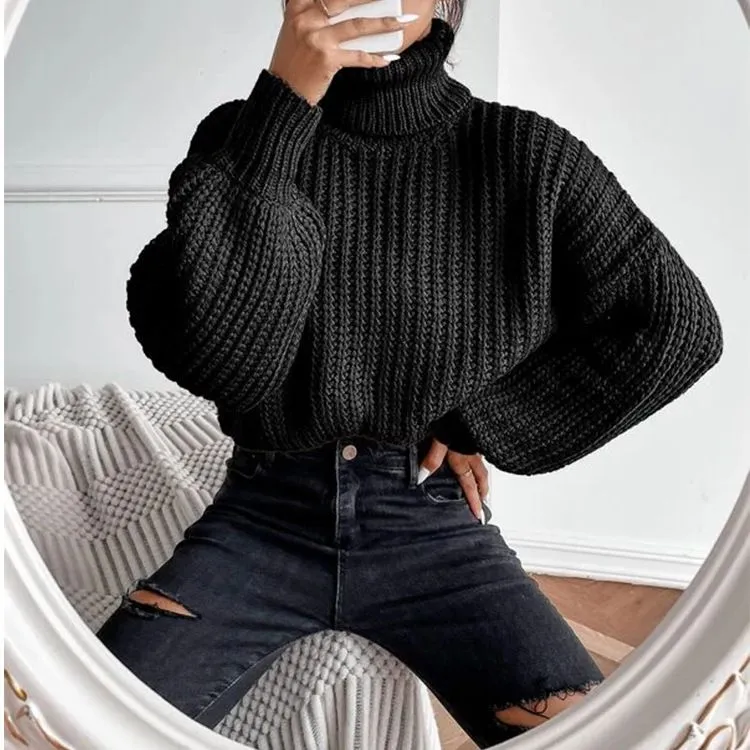 Casual Baggy Ribbed Turtle Neck Jumper Sweater