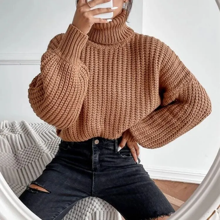 Casual Baggy Ribbed Turtle Neck Jumper Sweater