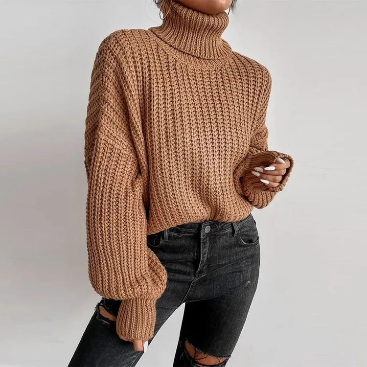 Casual Baggy Ribbed Turtle Neck Jumper Sweater