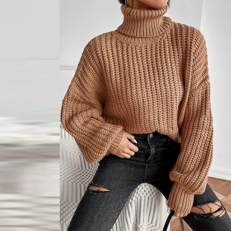 Casual Baggy Ribbed Turtle Neck Jumper Sweater