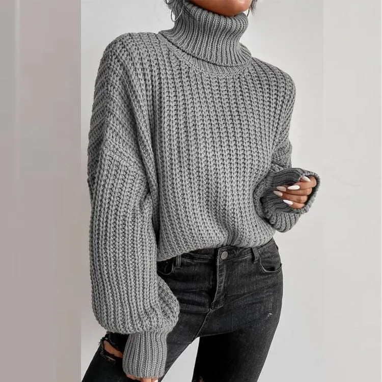 Casual Baggy Ribbed Turtle Neck Jumper Sweater