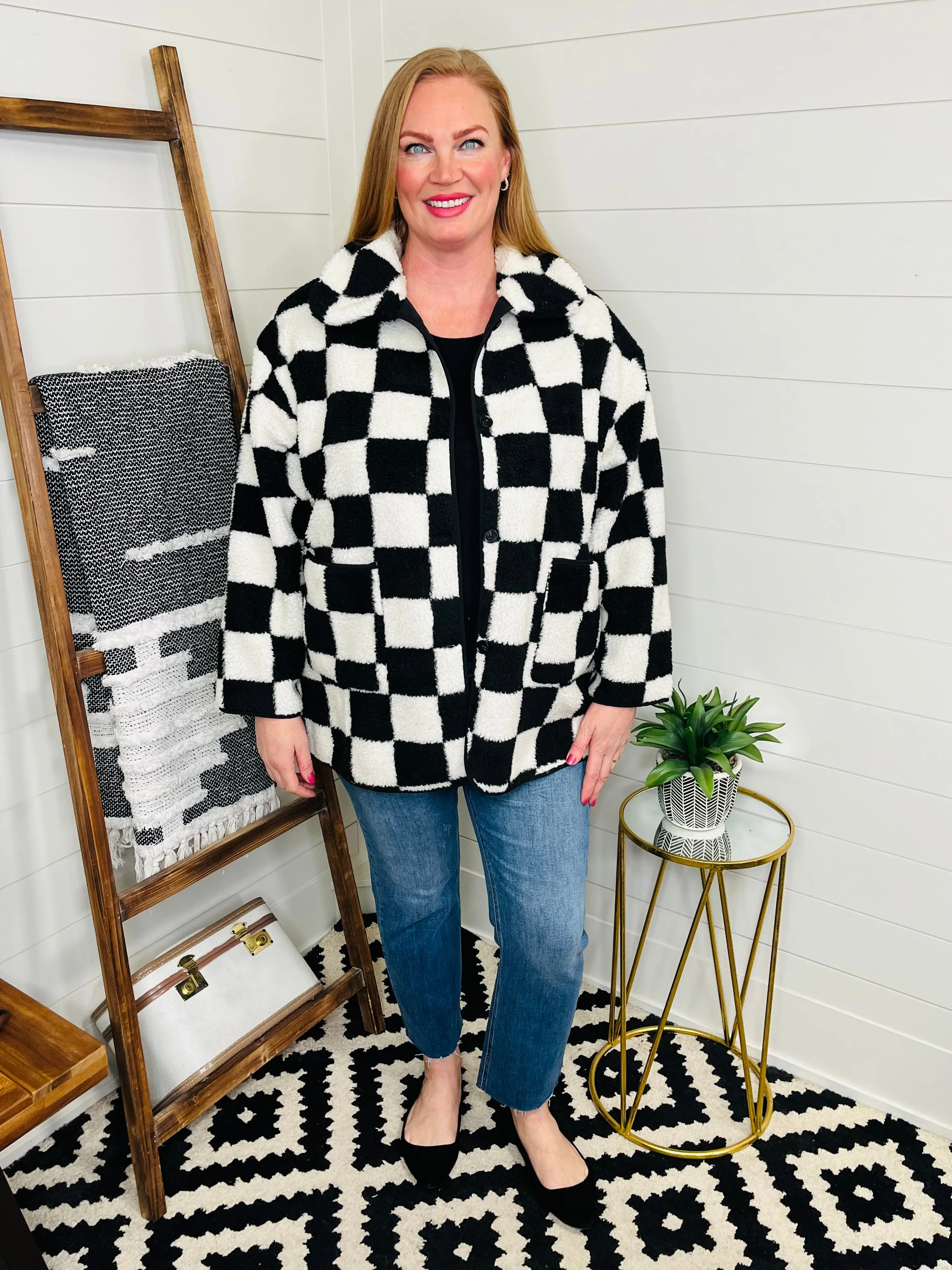 Checkered Chic Sherpa Jacket