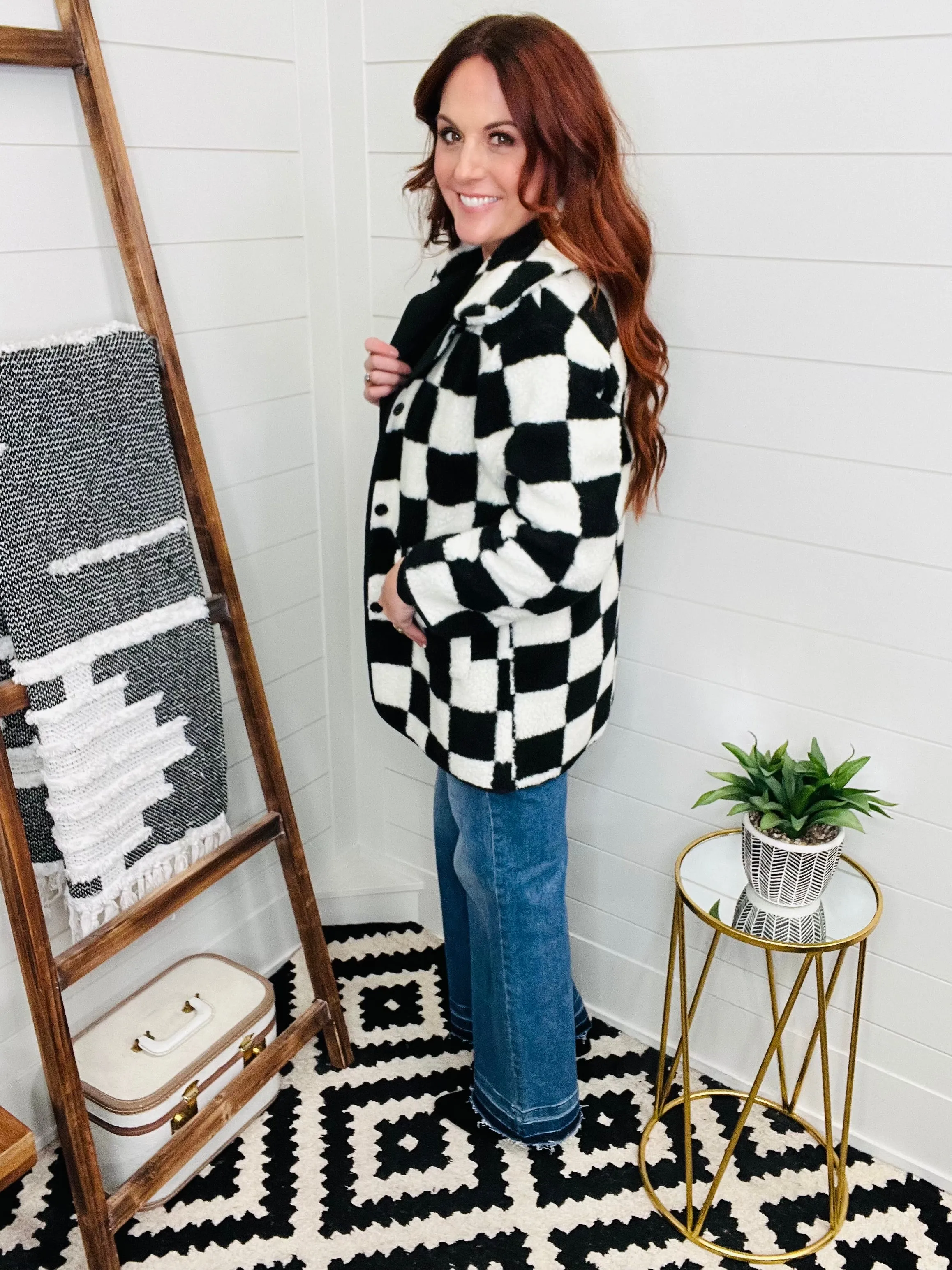 Checkered Chic Sherpa Jacket