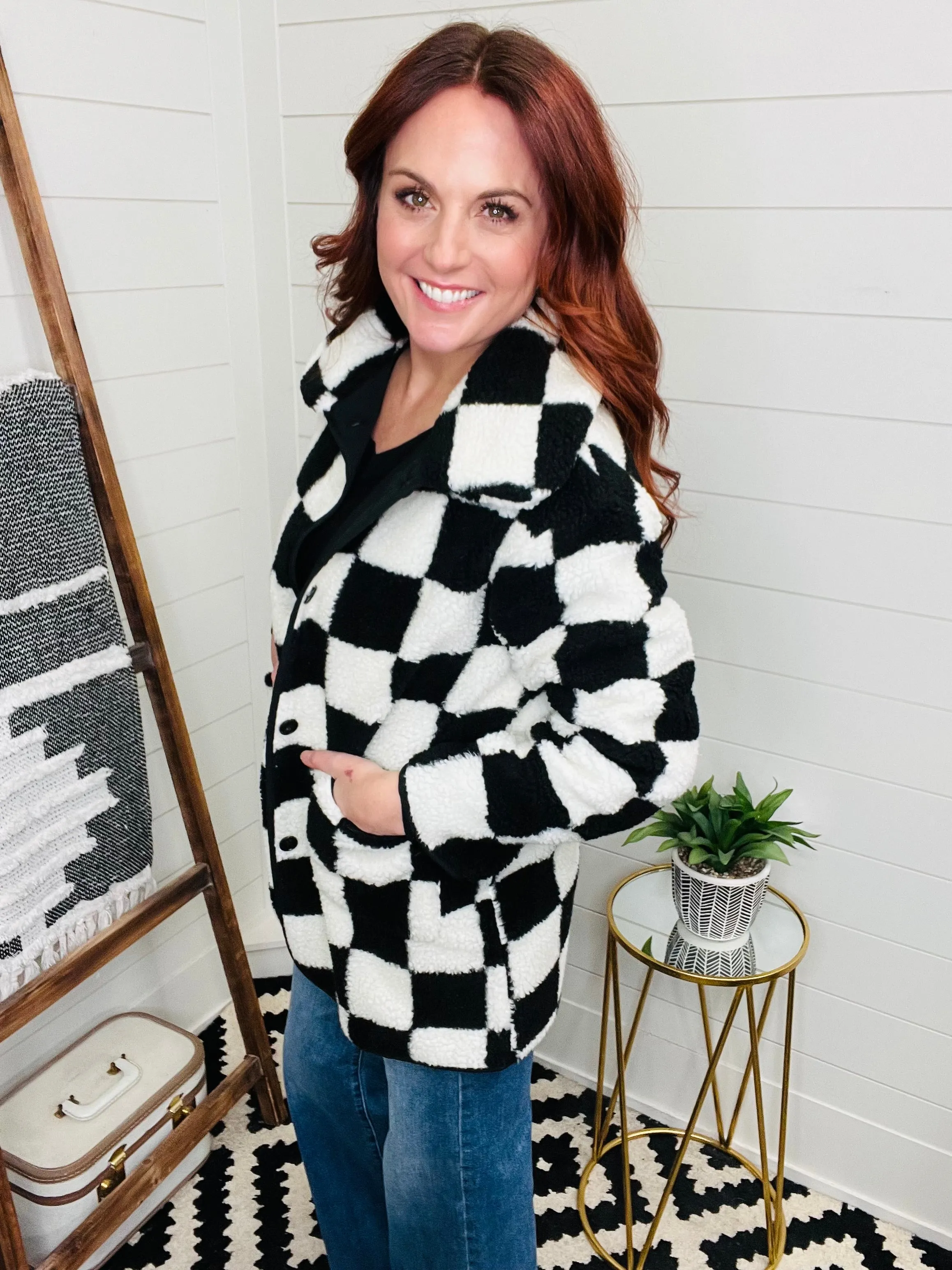 Checkered Chic Sherpa Jacket