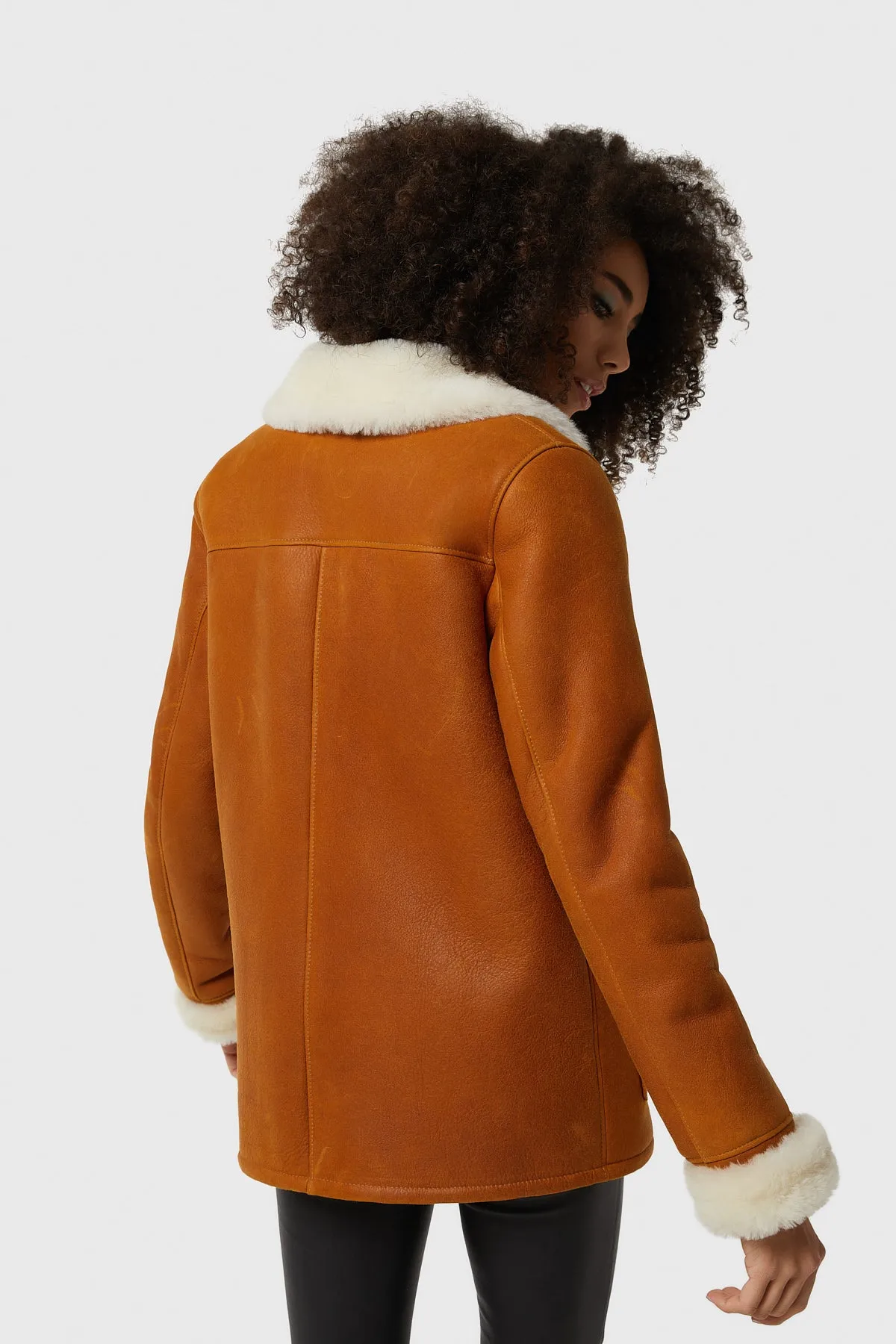 Chelsea Sheepskin Peacoat, Washed Tan with White Wool