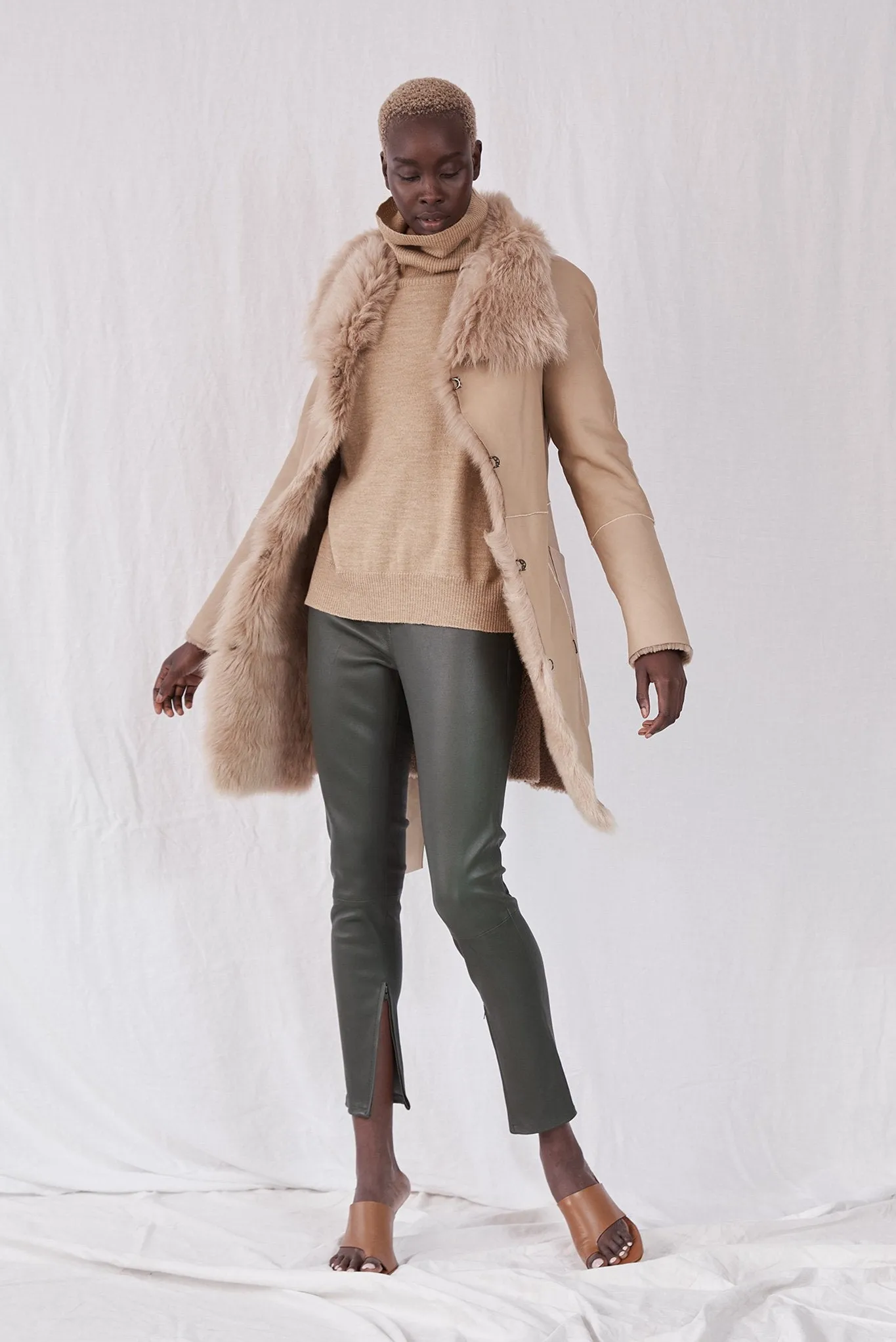 Chelsea Slouch Shearling Coat Biscuit Shearling