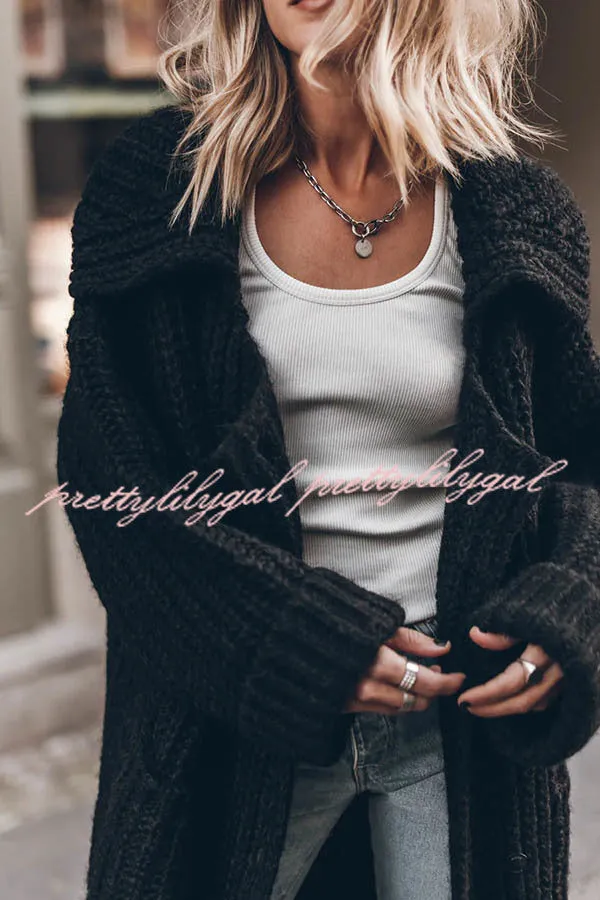 Chunky and Warm Knit Button Pocketed Oversized Midi Cardigan