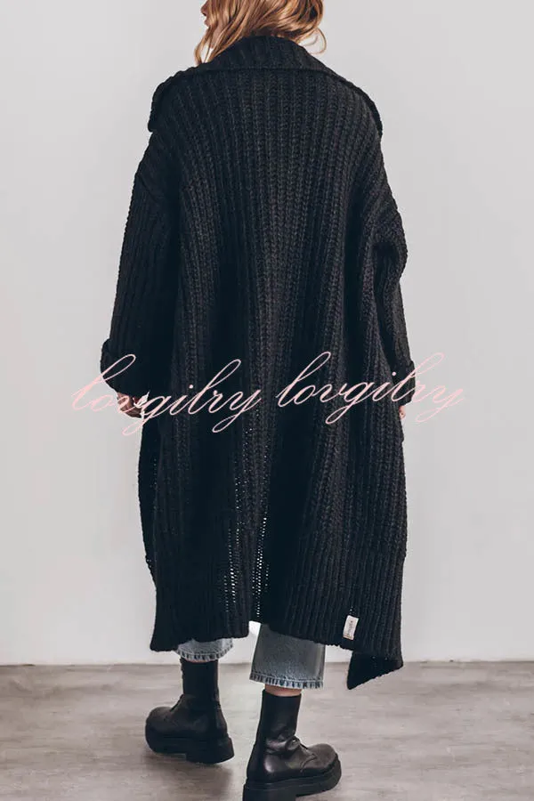 Chunky and Warm Knit Button Pocketed Oversized Midi Cardigan