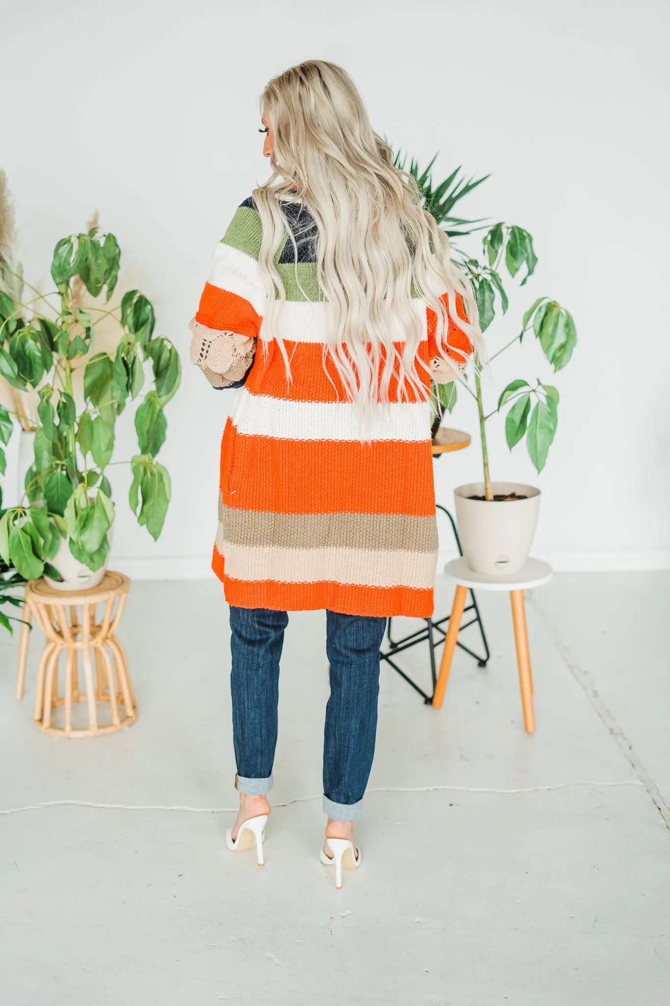 Chunky Color Block Knit Cardigan