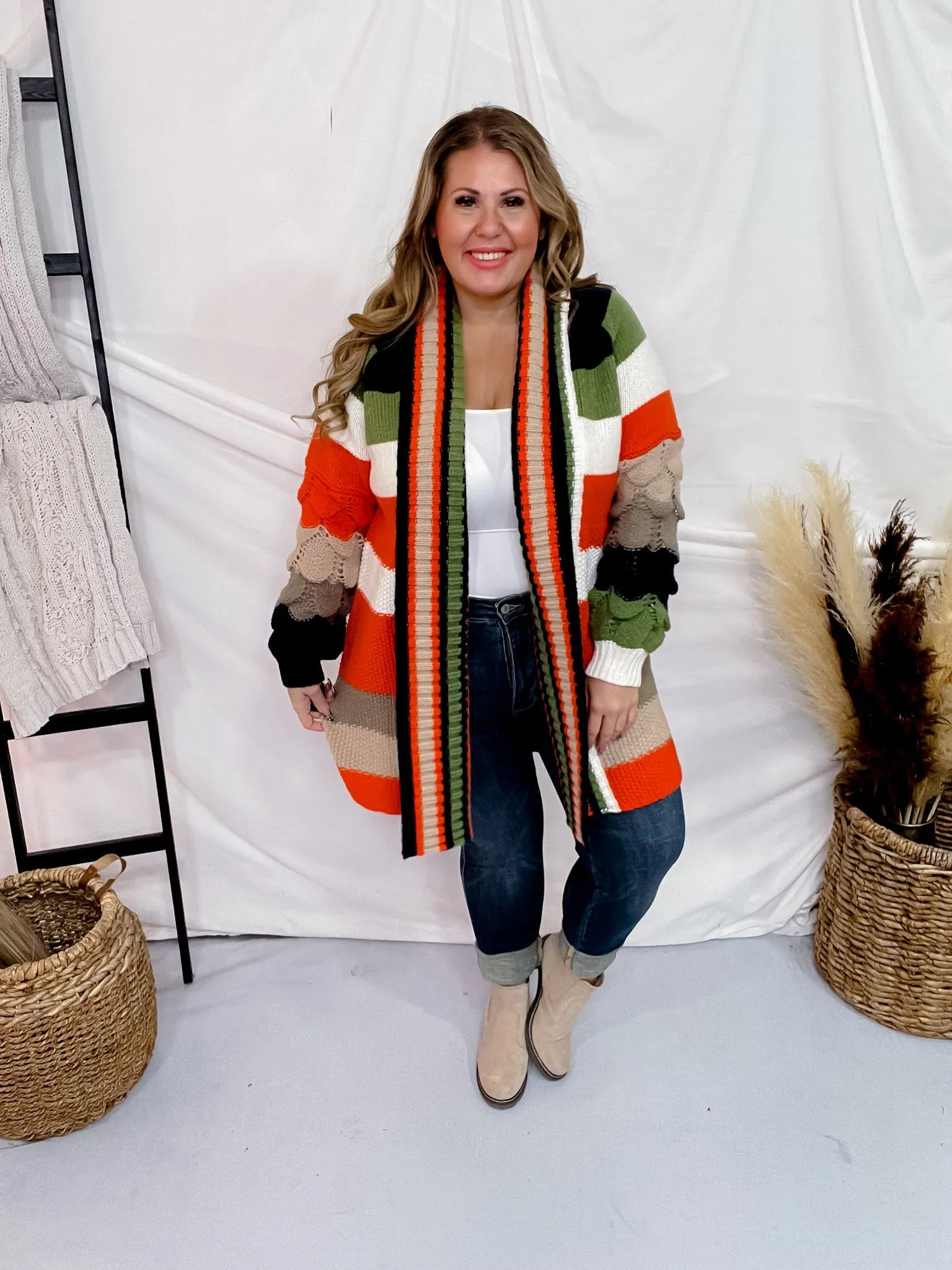 Chunky Color Block Knit Cardigan