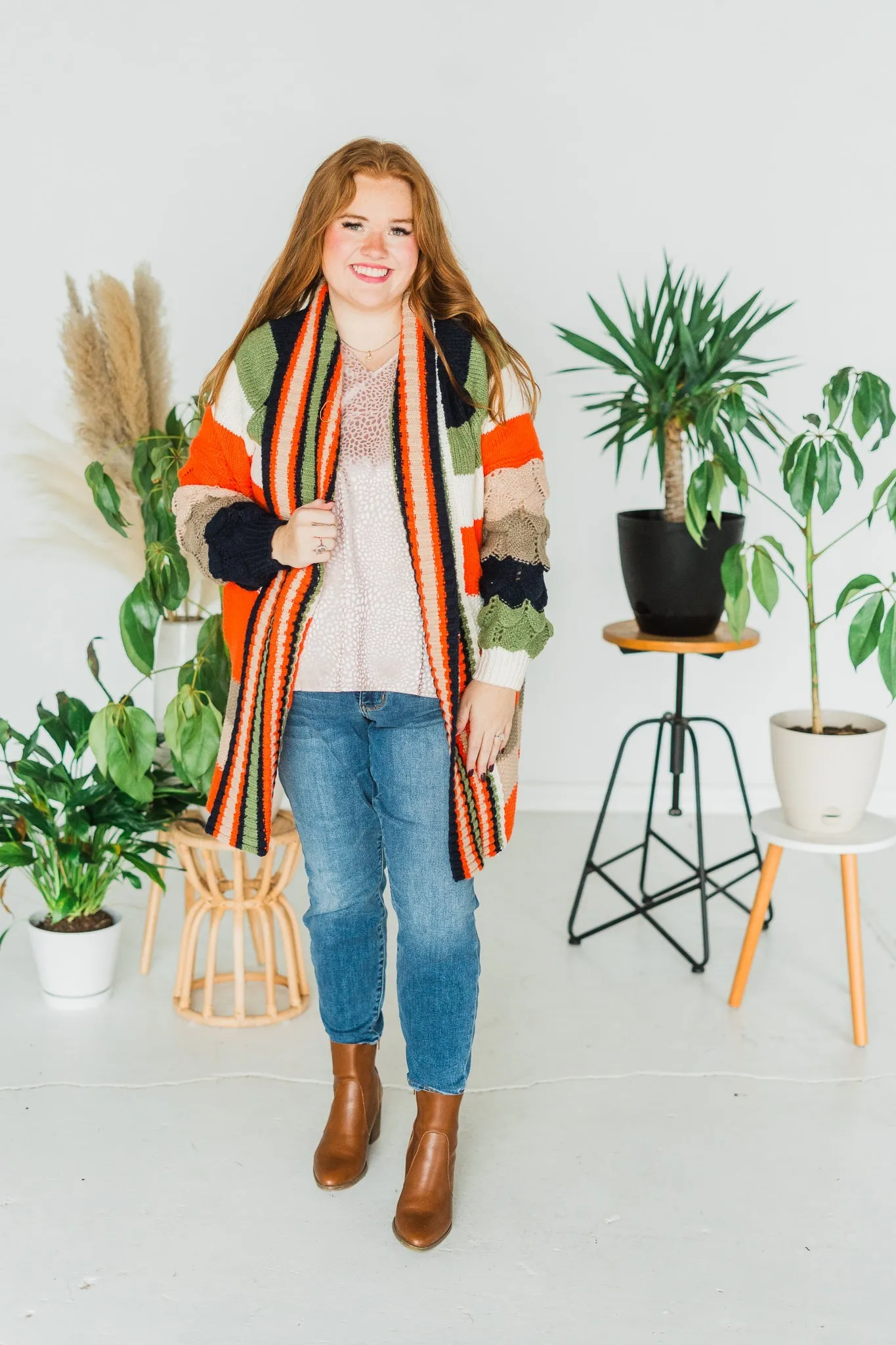 Chunky Color Block Knit Cardigan