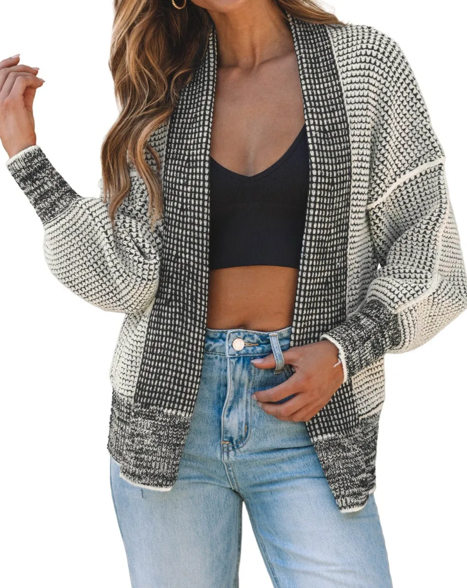 Chunky Waffle Open Front Cardigan