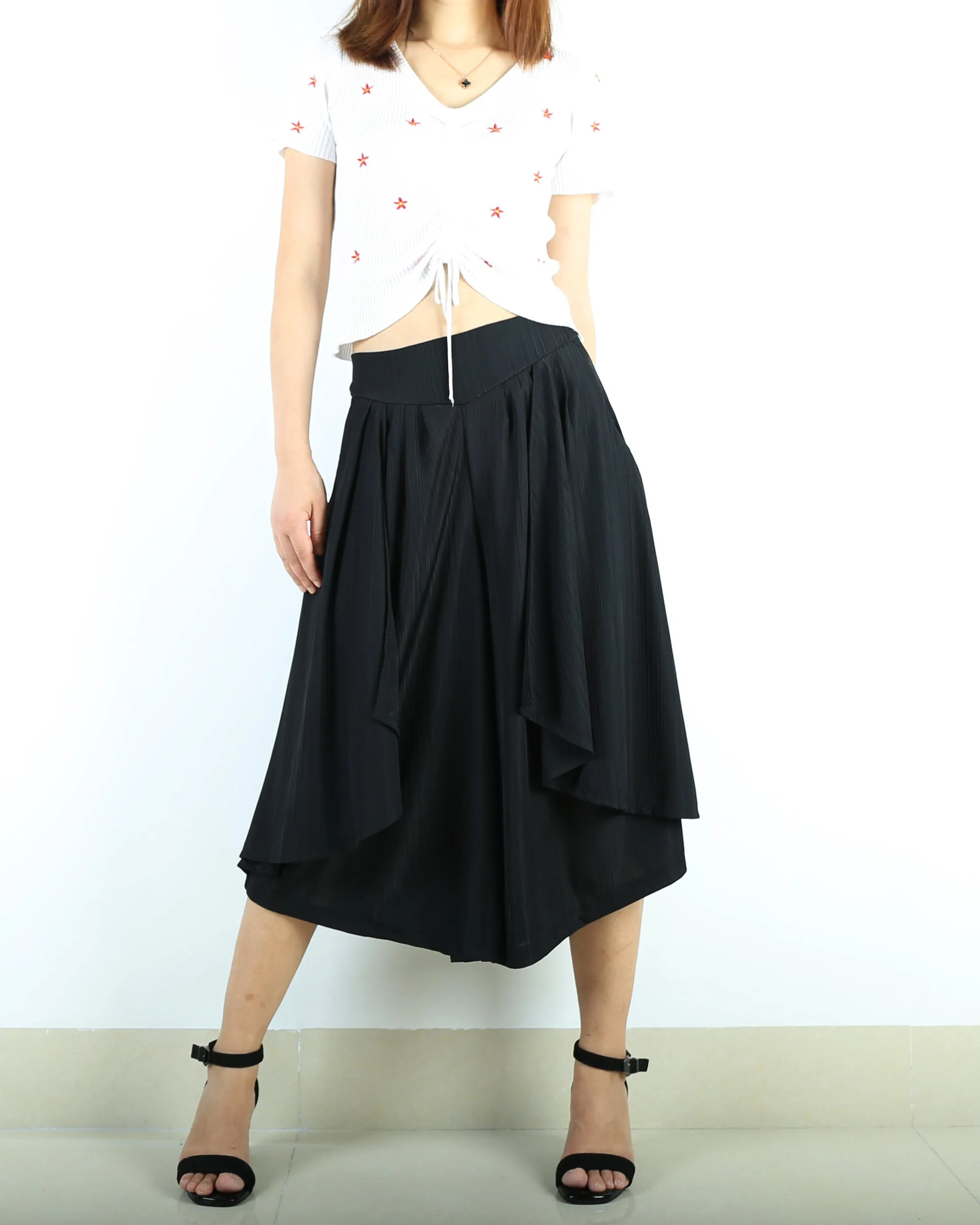 Dark Blue skirt pants/yoga skirt pants/oversized pants/elastic waist pants/asymmetrical trousers (K1661)