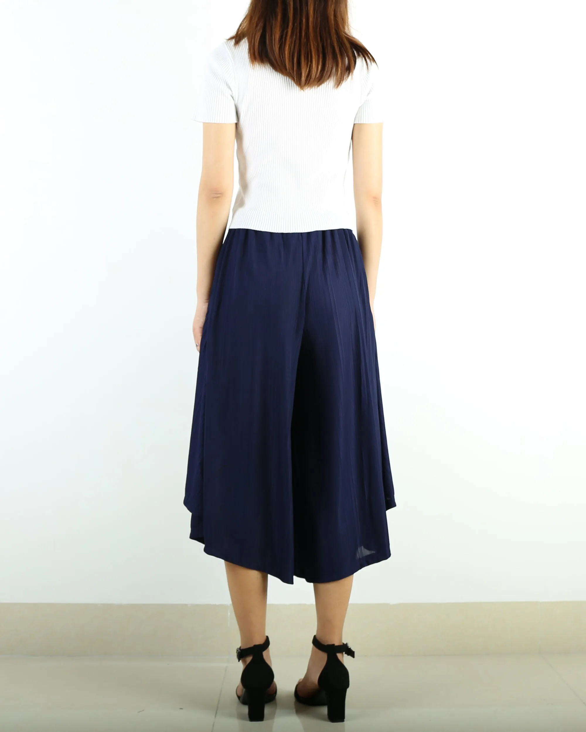 Dark Blue skirt pants/yoga skirt pants/oversized pants/elastic waist pants/asymmetrical trousers (K1661)