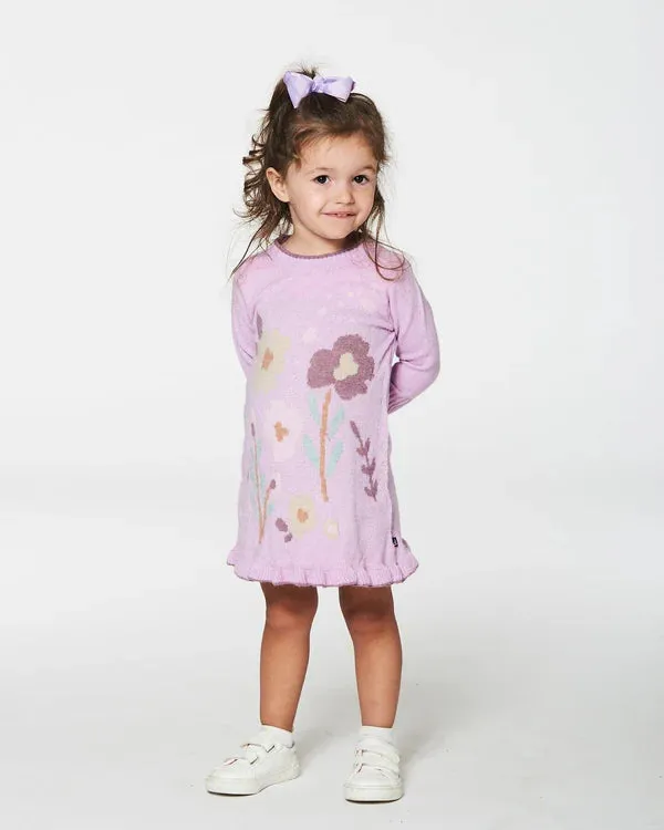 DPD Knitted Dress with Flowers in Lilac