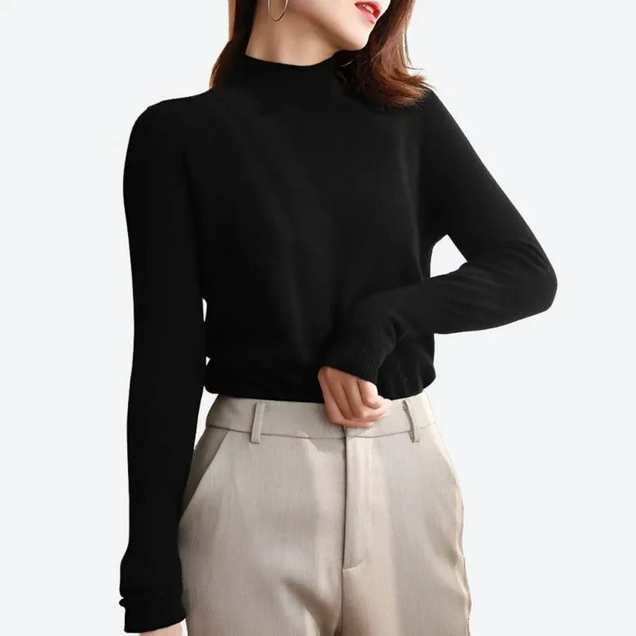 Elegant Mock Neck Long-Sleeve Sweaters