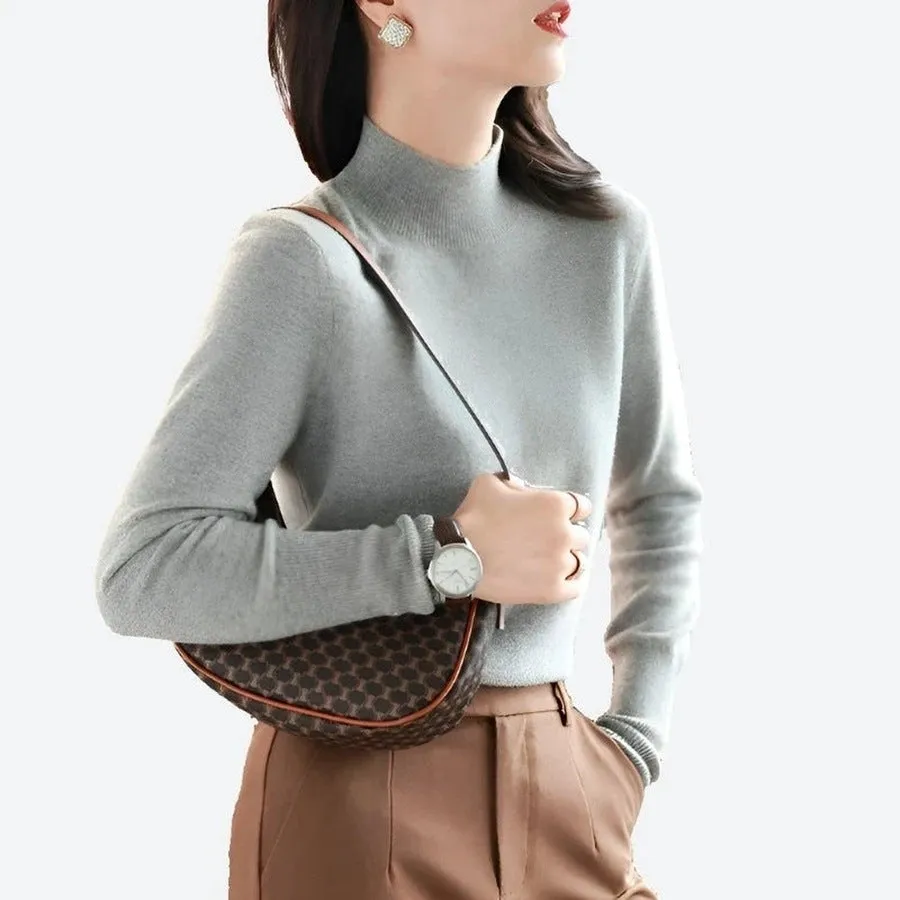 Elegant Mock Neck Long-Sleeve Sweaters