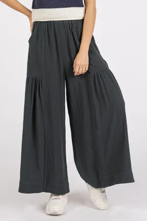 Gauze Pleated Wide Leg Pants