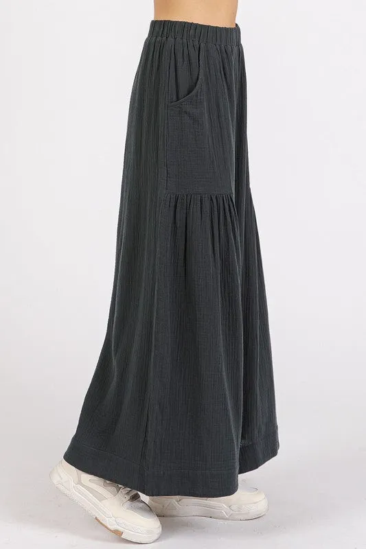 Gauze Pleated Wide Leg Pants