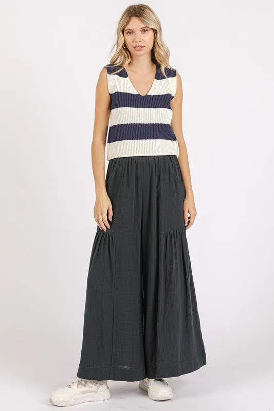 Gauze Pleated Wide Leg Pants