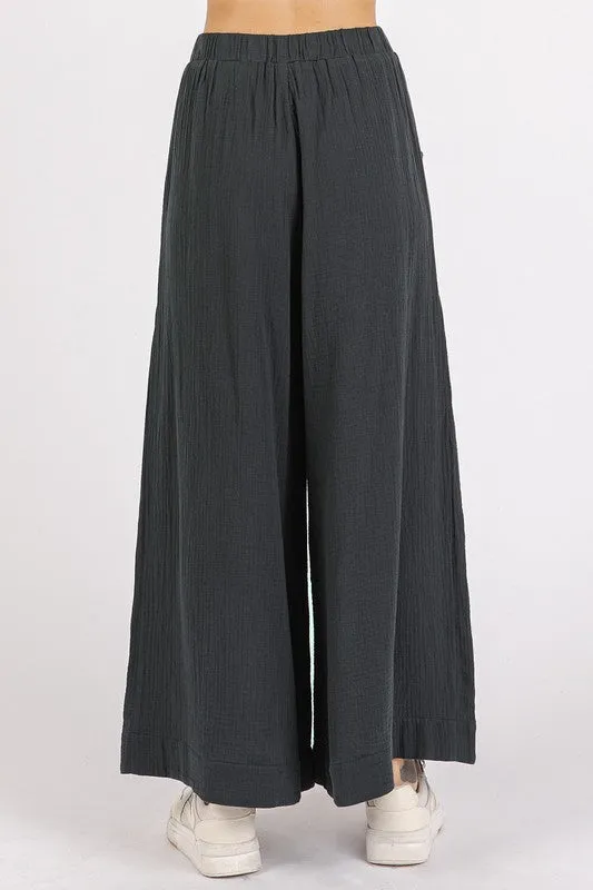 Gauze Pleated Wide Leg Pants