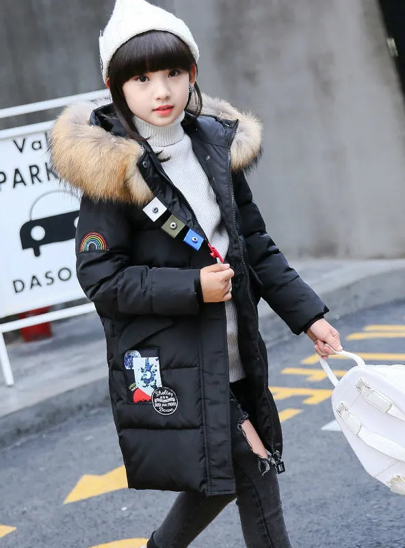 Girls Down Jackets Duck Thicken Natural Fur Collar