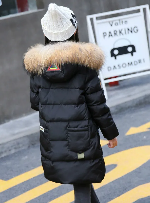 Girls Down Jackets Duck Thicken Natural Fur Collar