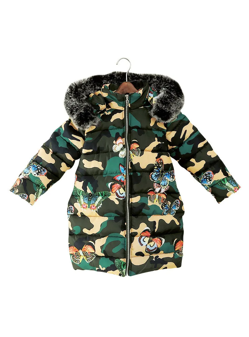 Girls Winter Coats Fashion Cotton Padded Fur Hooded