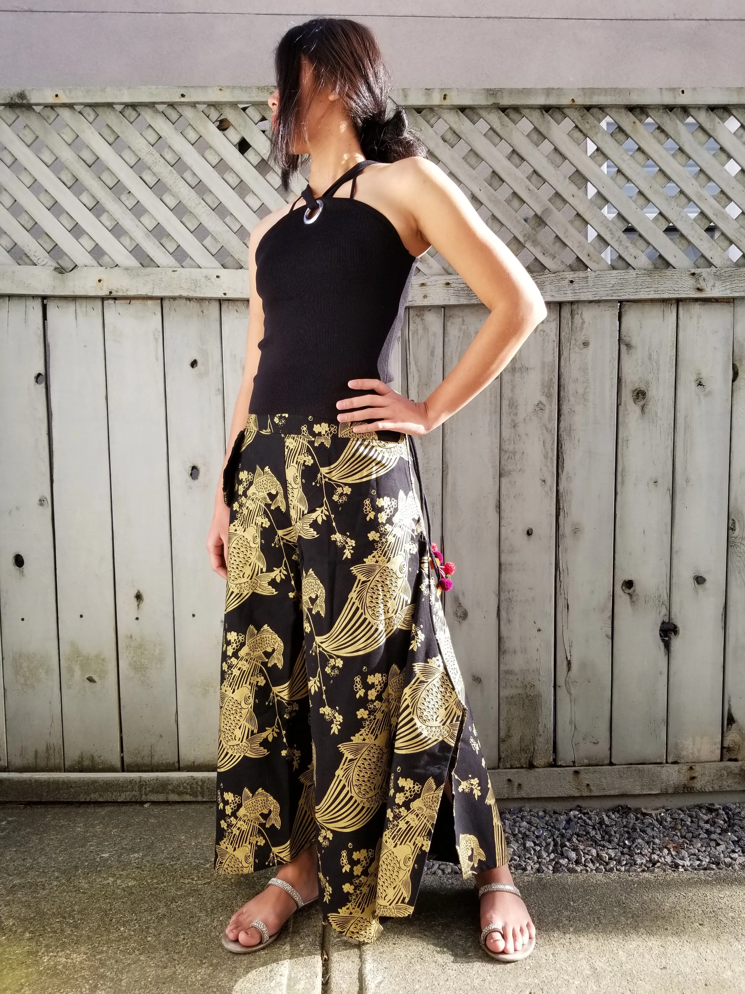 Golden Sakura Koi Wide leg Pants - Elite