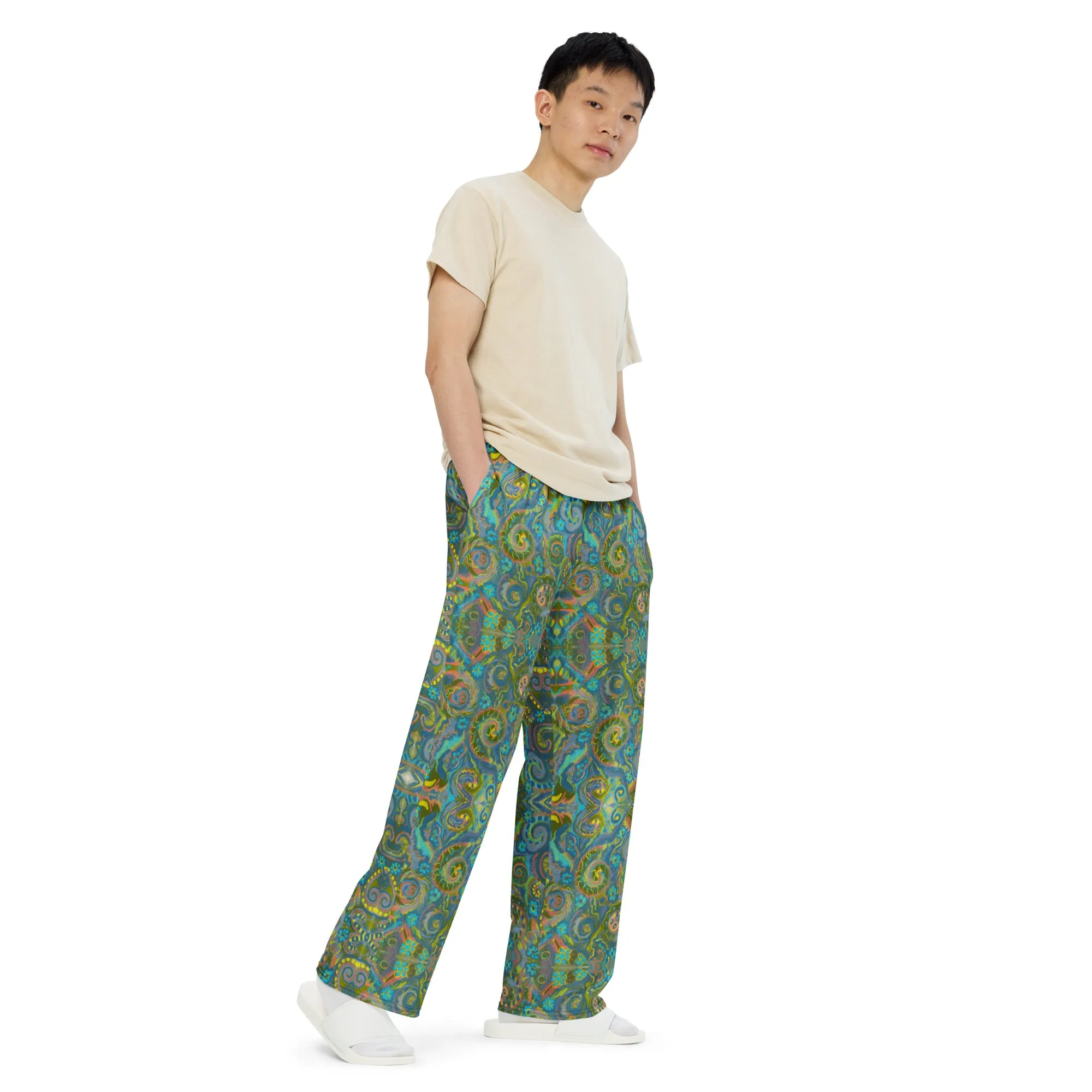 Green Energy Spiral unisex wide-leg pants