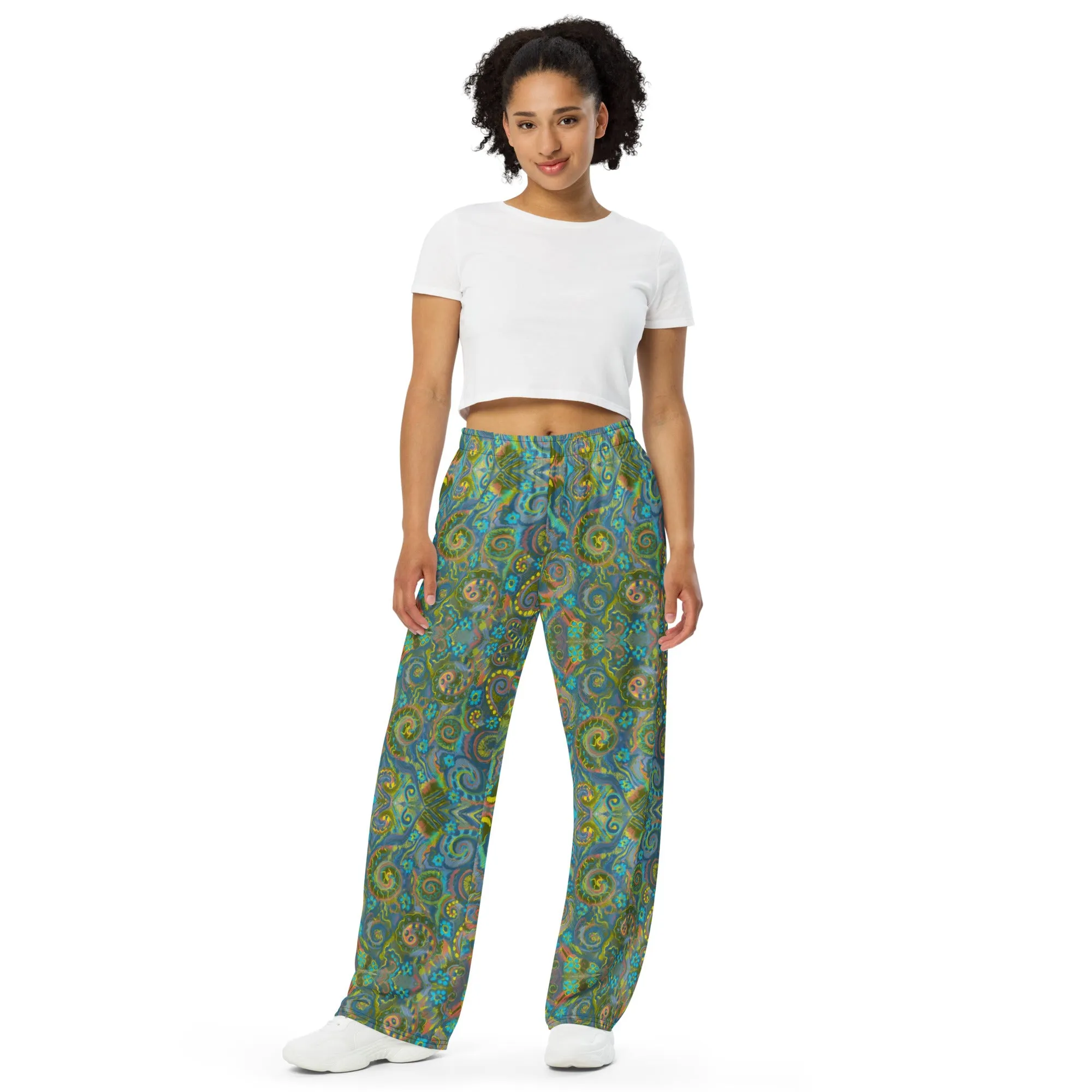 Green Energy Spiral unisex wide-leg pants