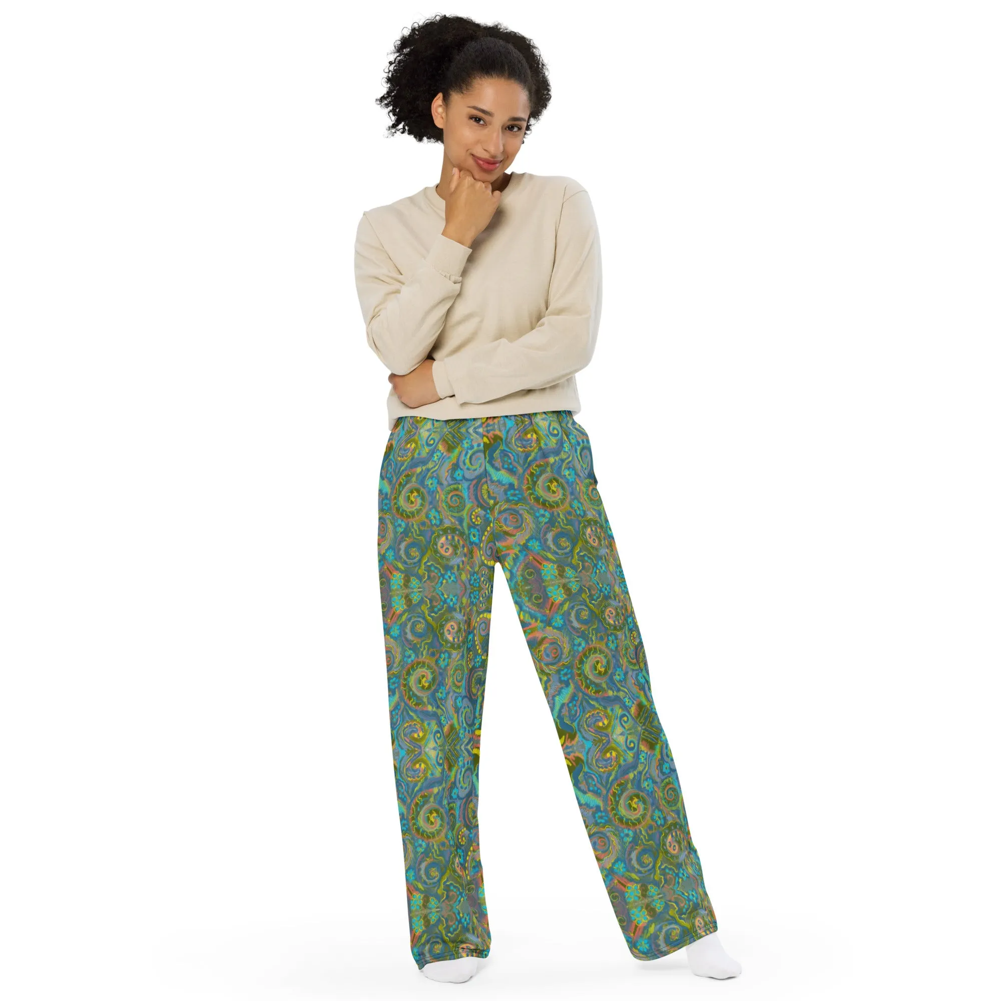 Green Energy Spiral unisex wide-leg pants