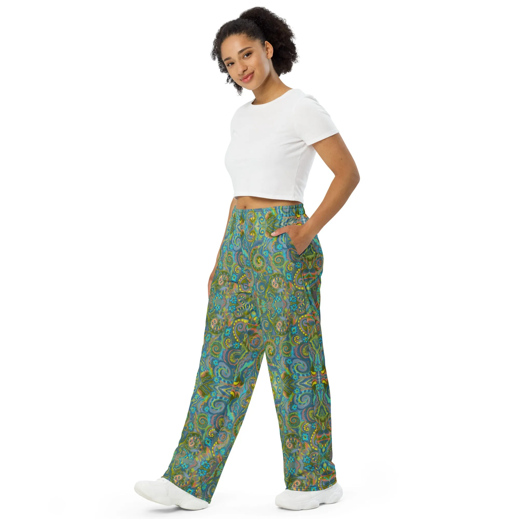 Green Energy Spiral unisex wide-leg pants