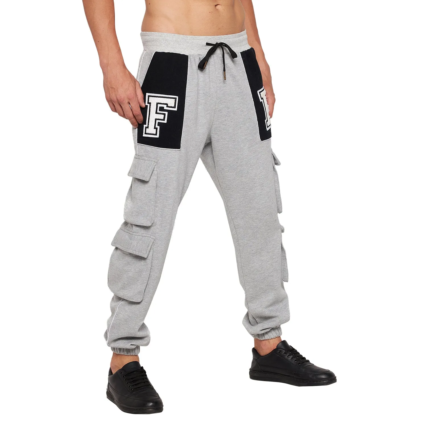 Grey Fleece Oversized Cargo Joggers