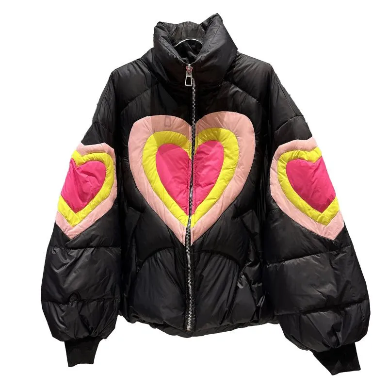 Heart Pattern Spliced Cotton Thick Parkas Jacket