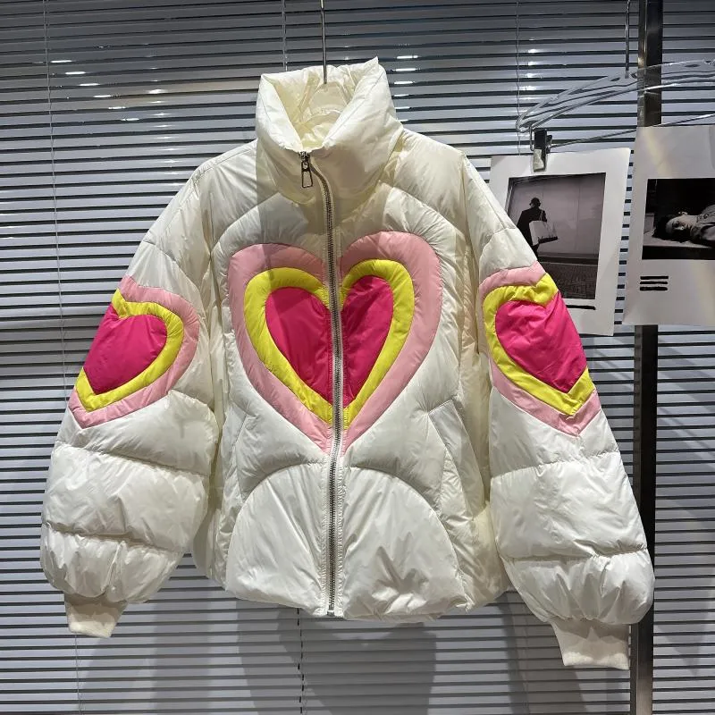 Heart Pattern Spliced Cotton Thick Parkas Jacket