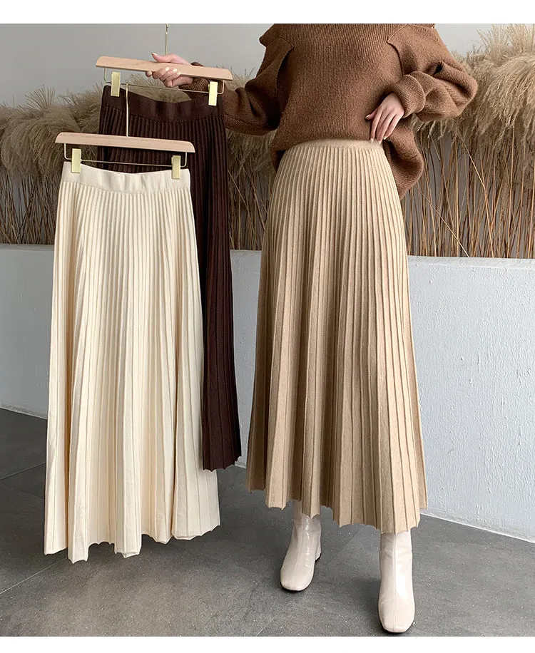 High Waist Elegant A-Line Long Knitted Skirts