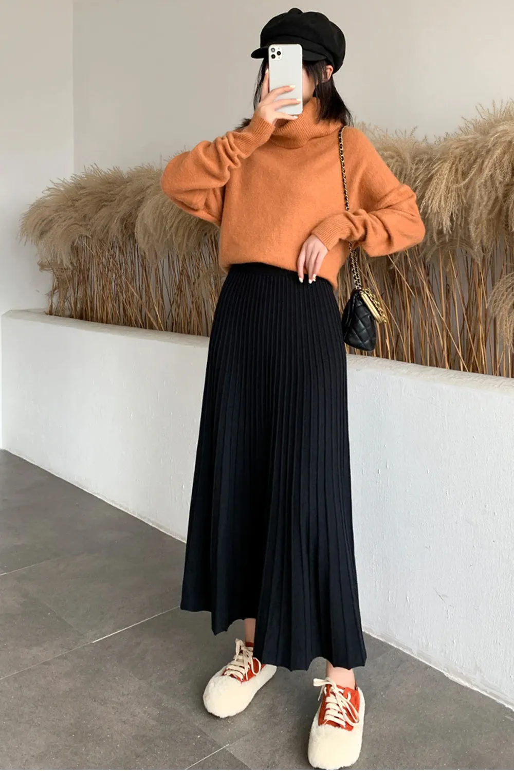 High Waist Elegant A-Line Long Knitted Skirts