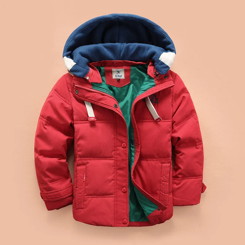 Kids Down Jacket Hooded Patchwork